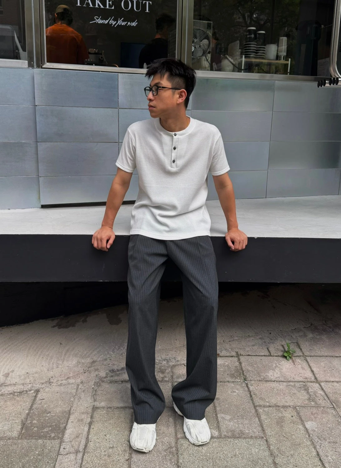 條紋直筒西裝褲