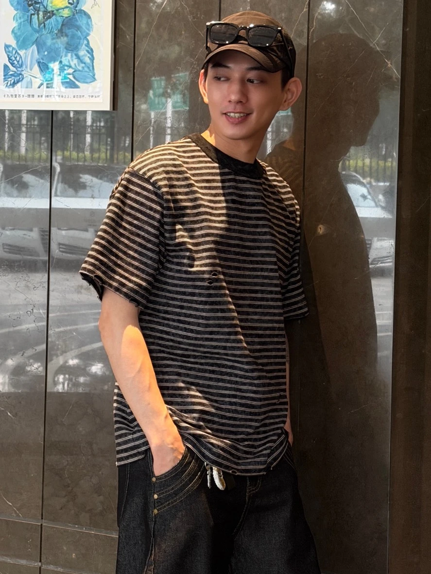 破壞水洗條紋短踢