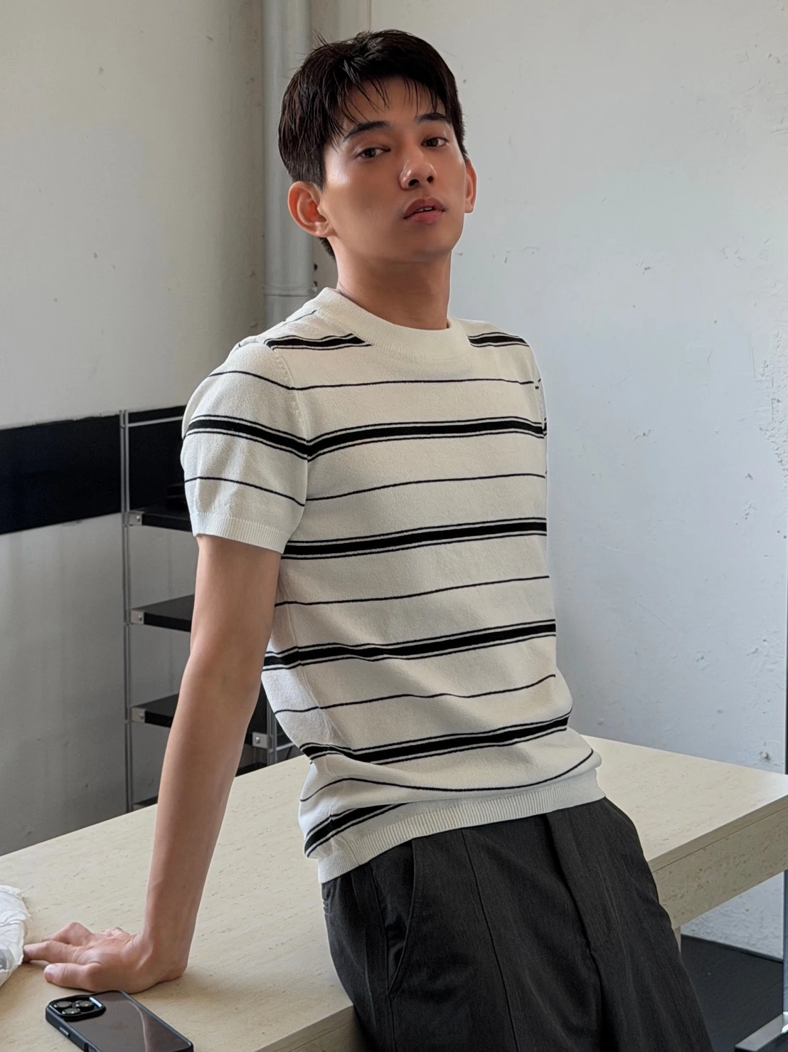 質感條紋針織短袖