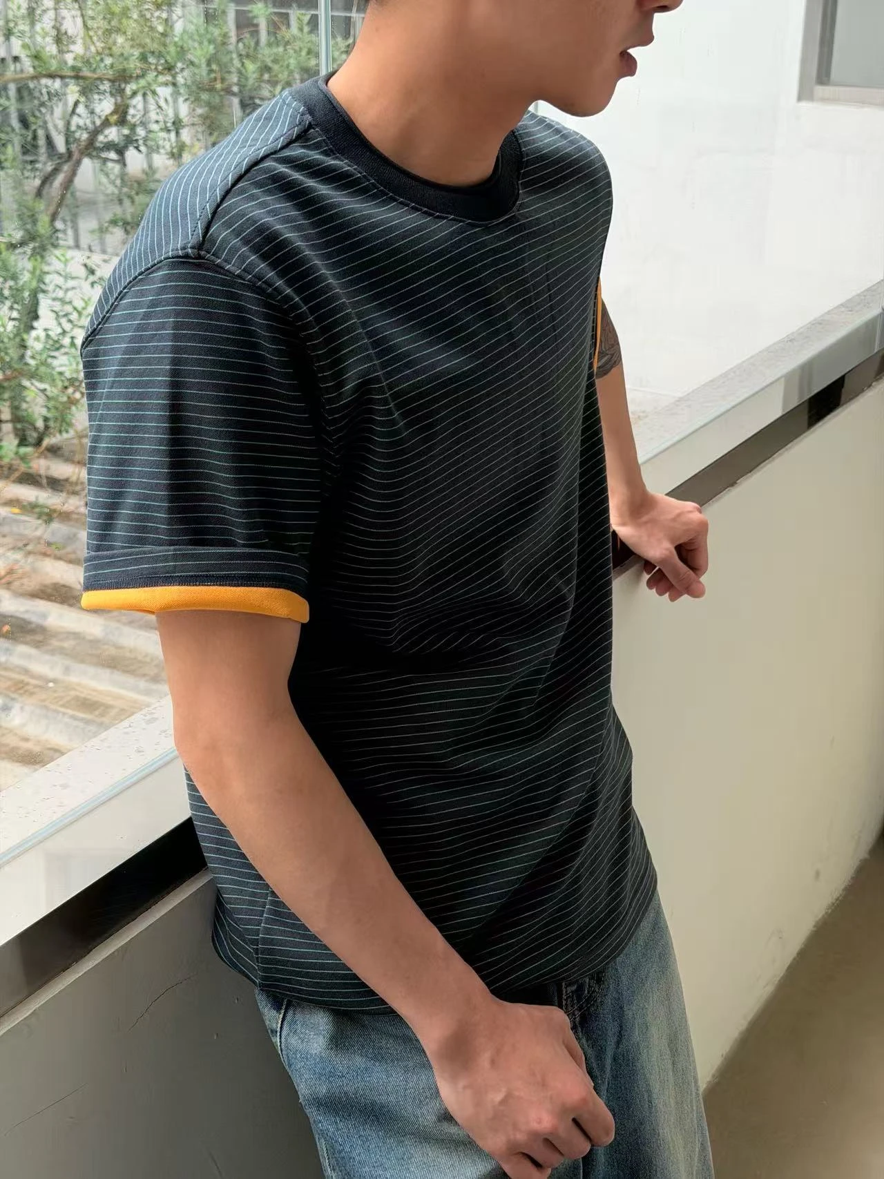 細條紋滾邊撞色踢