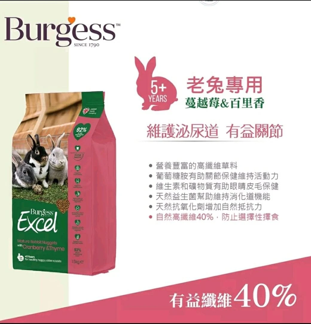 Burgess  伯爵 Excel 老兔高纖飼料