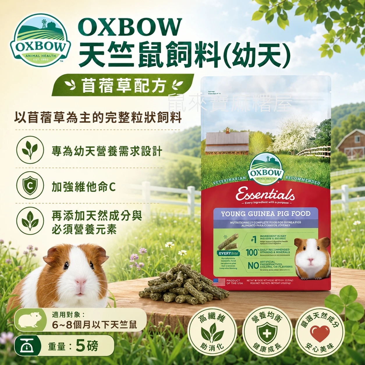 OXBOW天竺鼠飼料(幼天)苜蓿配方