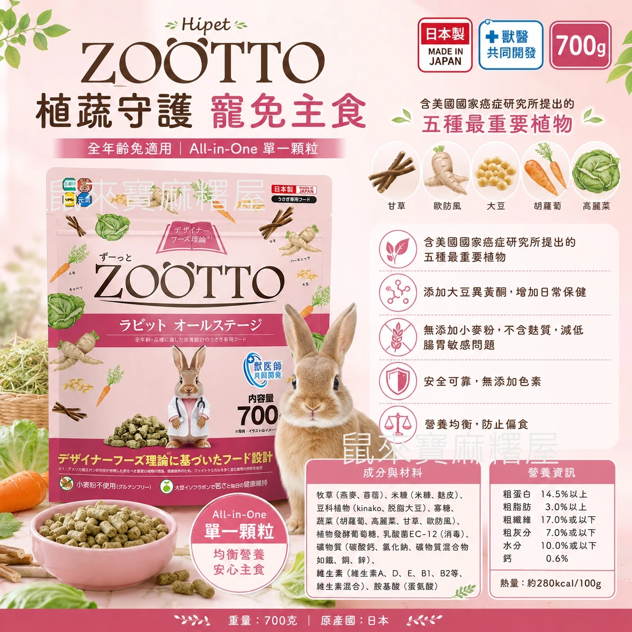 Hipet ZOOTTO 植蔬守護 全階段愛兔飼料