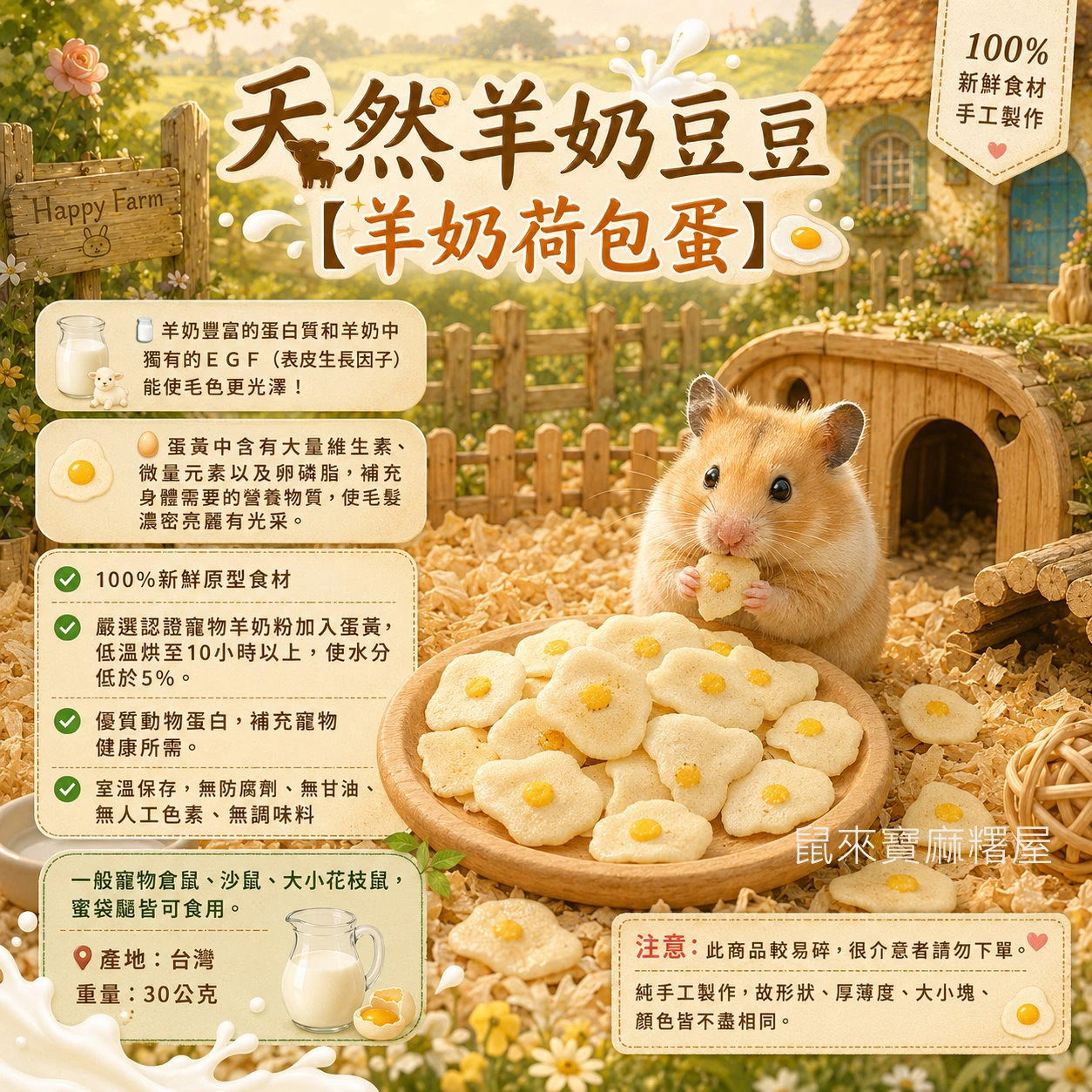 寵物鼠用 天然羊奶豆豆 【羊奶荷包蛋 】