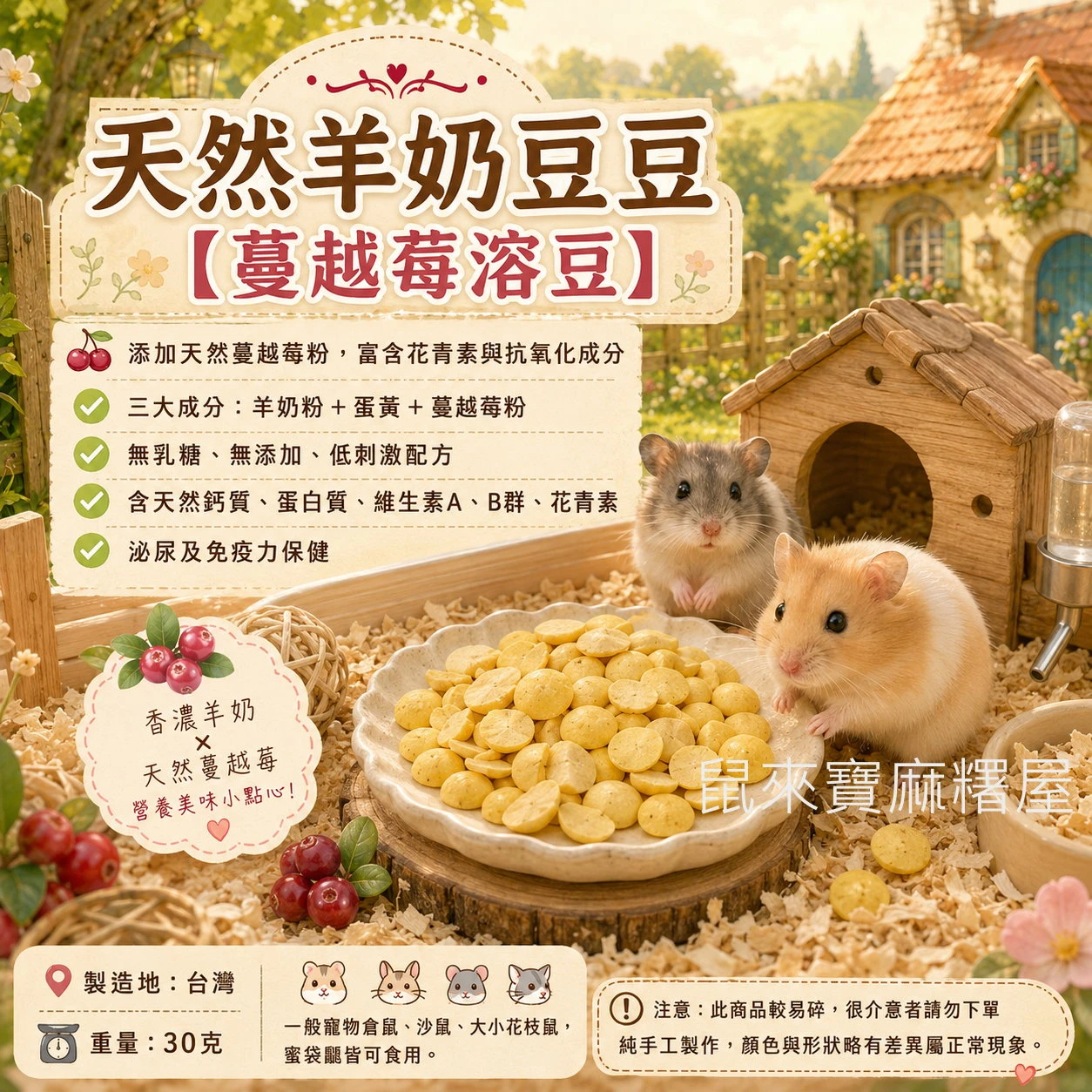 寵物鼠用 天然羊奶豆豆【蔓越莓溶豆 】