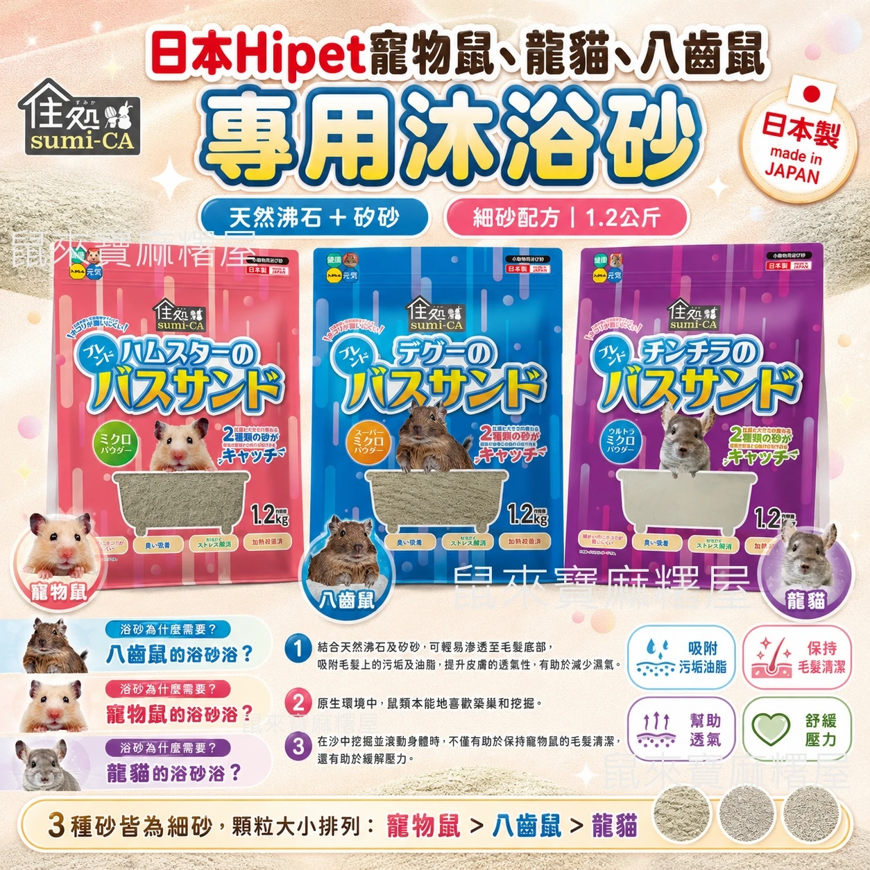 Hipet 鼠類專用沐浴砂-倉鼠/八齒鼠/龍貓 龍貓砂