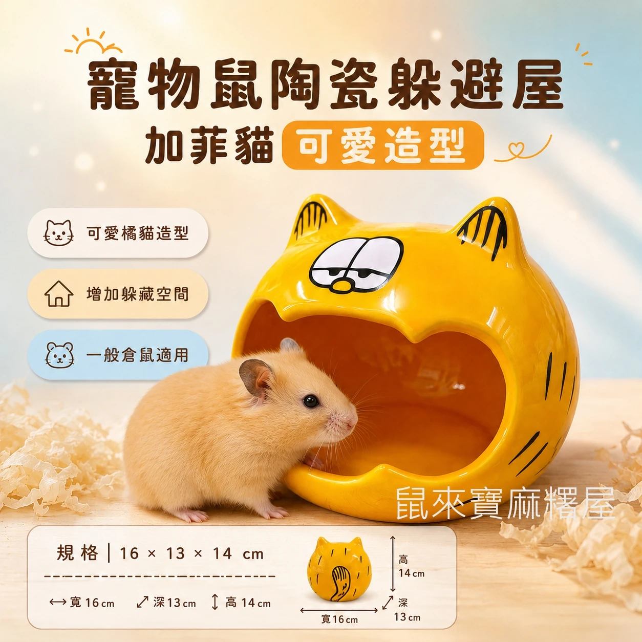 寵物鼠用 加菲貓造型陶瓷躲避窩