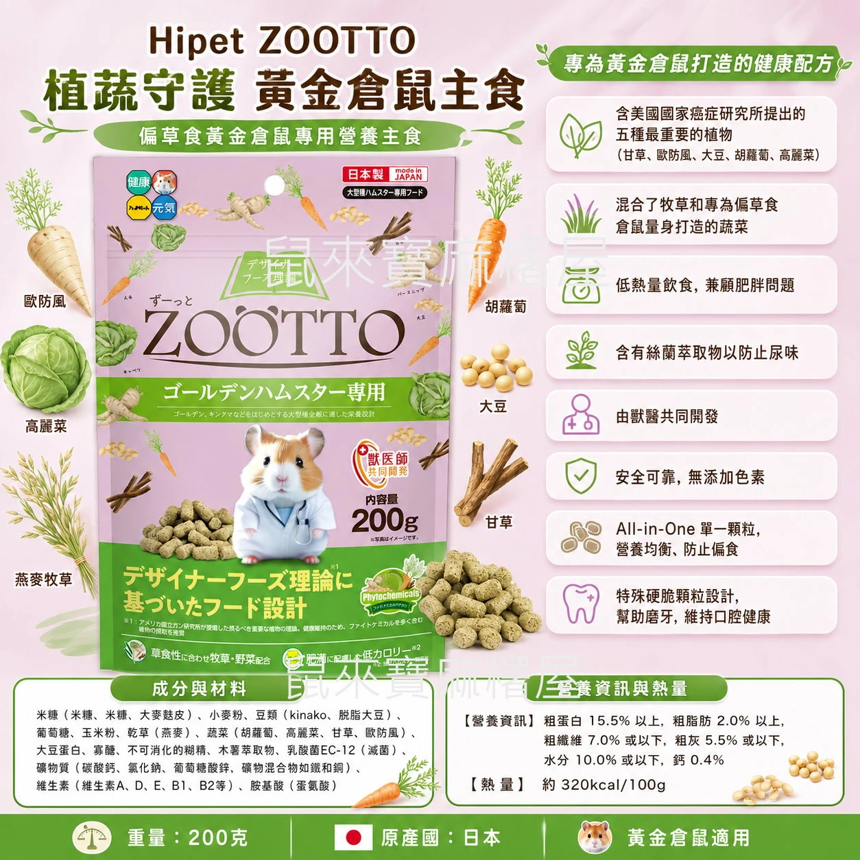 Hipet ZOOTTO 植蔬守護 黃金鼠飼料