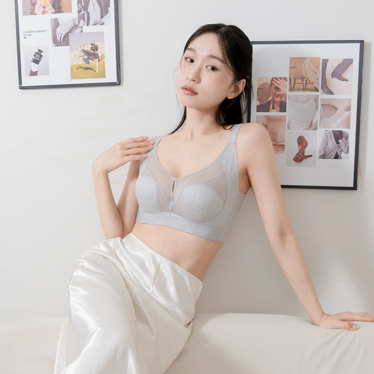 完美歸位｜知性鏤空記憶包覆軟鋼圈內衣（質感灰）