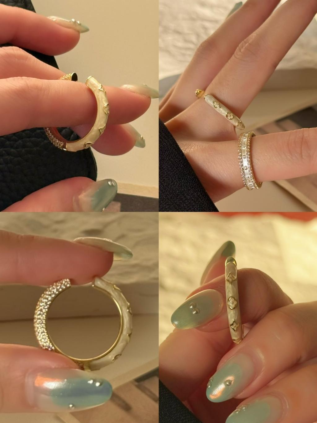 bling小碎鑽金色壓紋拼接戒指