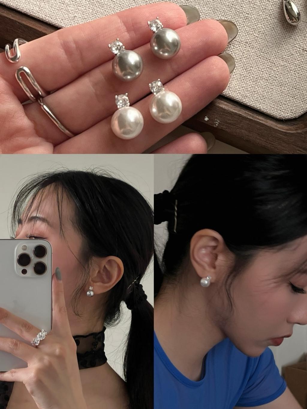 日系戴珍珠耳環的少女 耳環