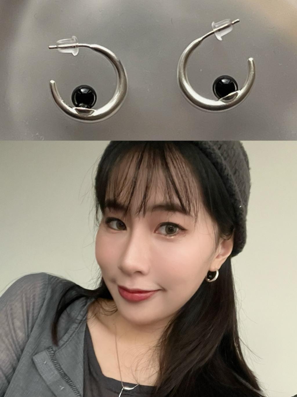 圈圈黑圓珠耳環