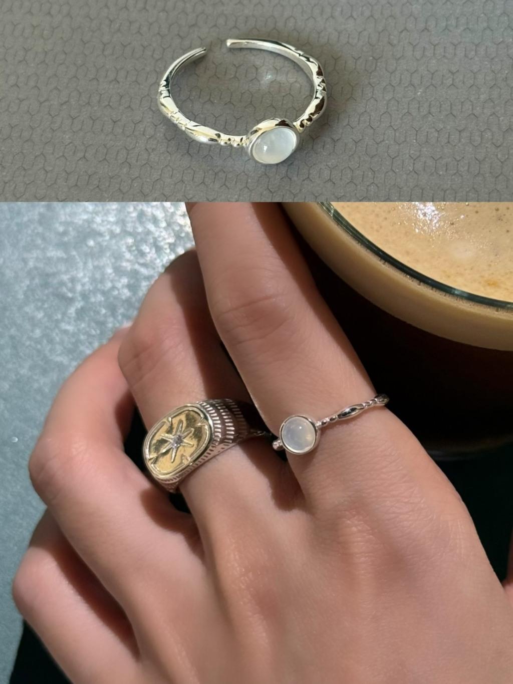 925純銀 簡約造型白月光蛋白石戒指