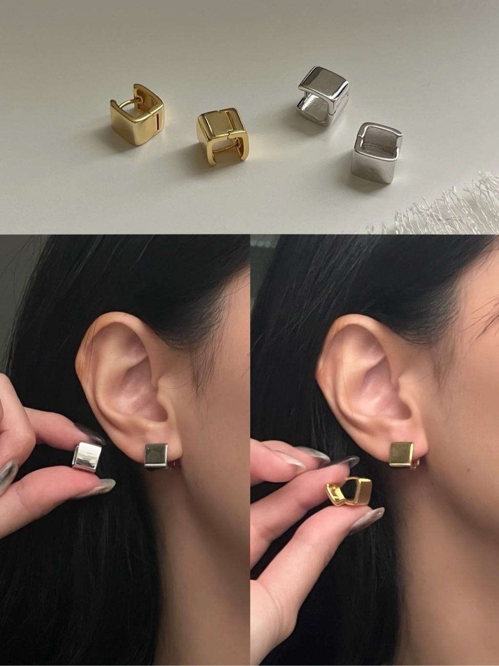 925純銀 歐美方塊耳環