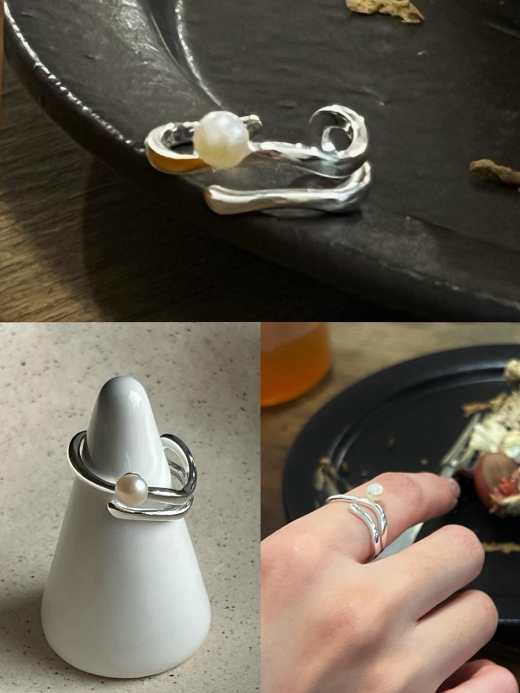 925純銀 小珍珠海浪造型戒指