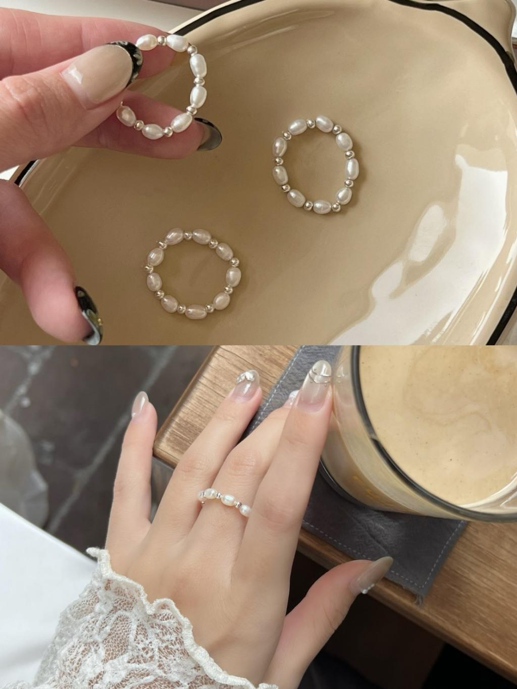 925純銀 珍珠彈性戒指