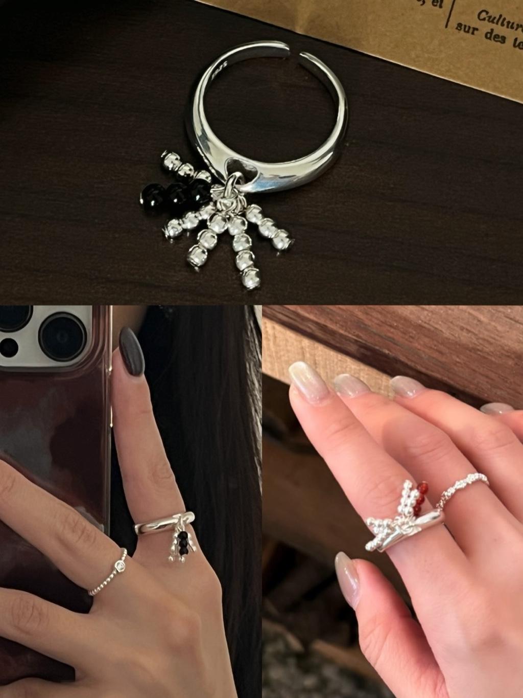 925純銀 日系串珠花花戒指