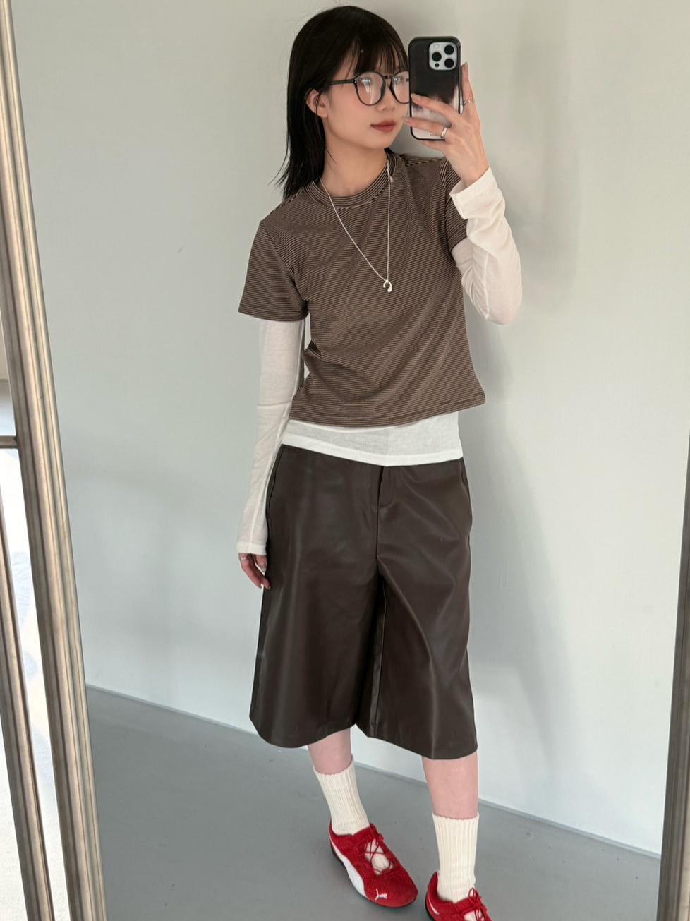 東大門 磨毛條紋微高領短袖