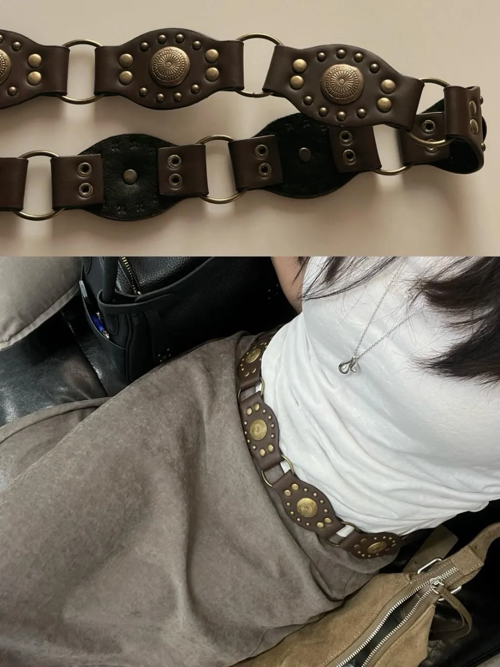 波西米亞廢土風鉚釘皮帶