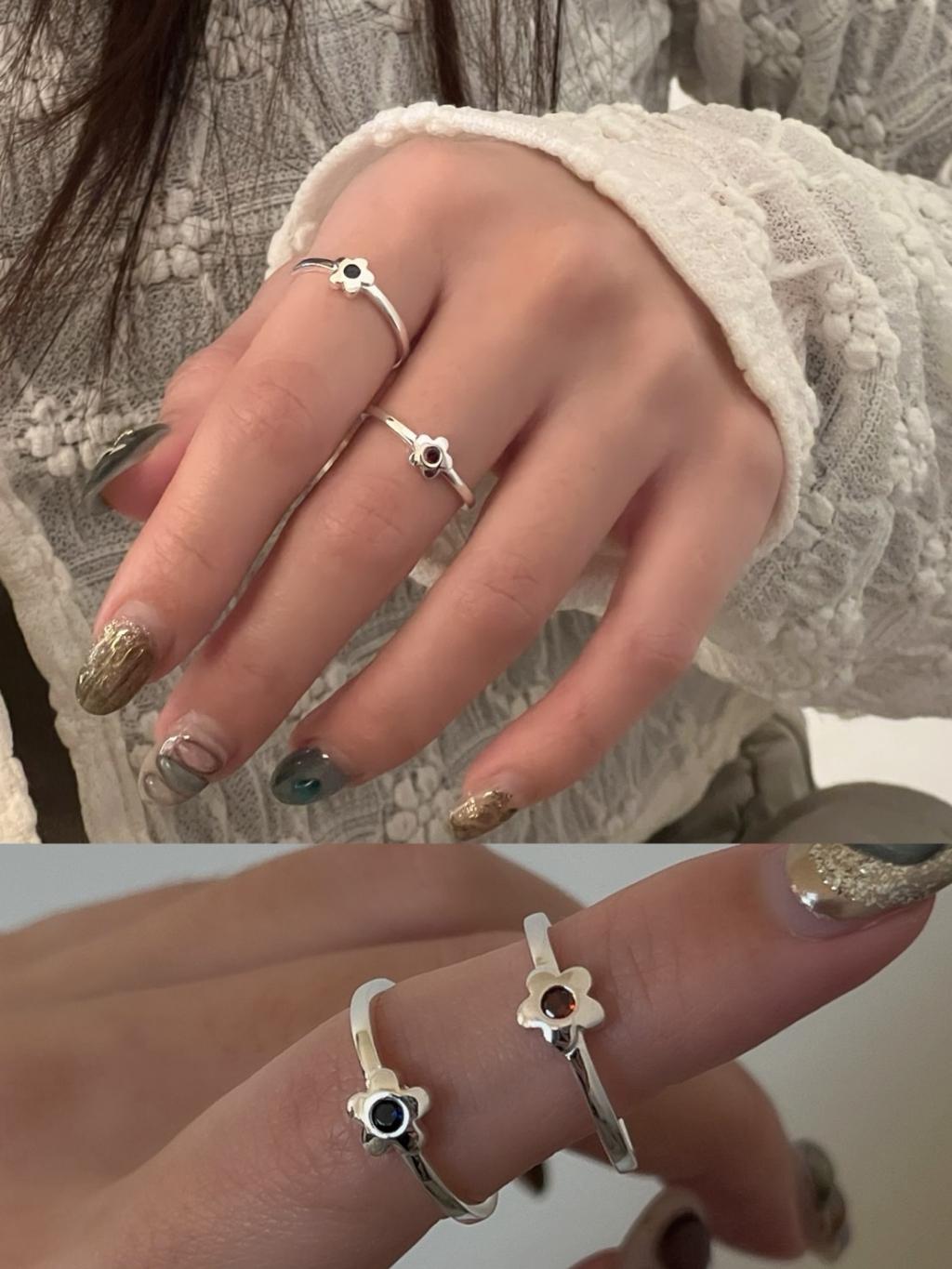 925純銀 花花小鑽戒指