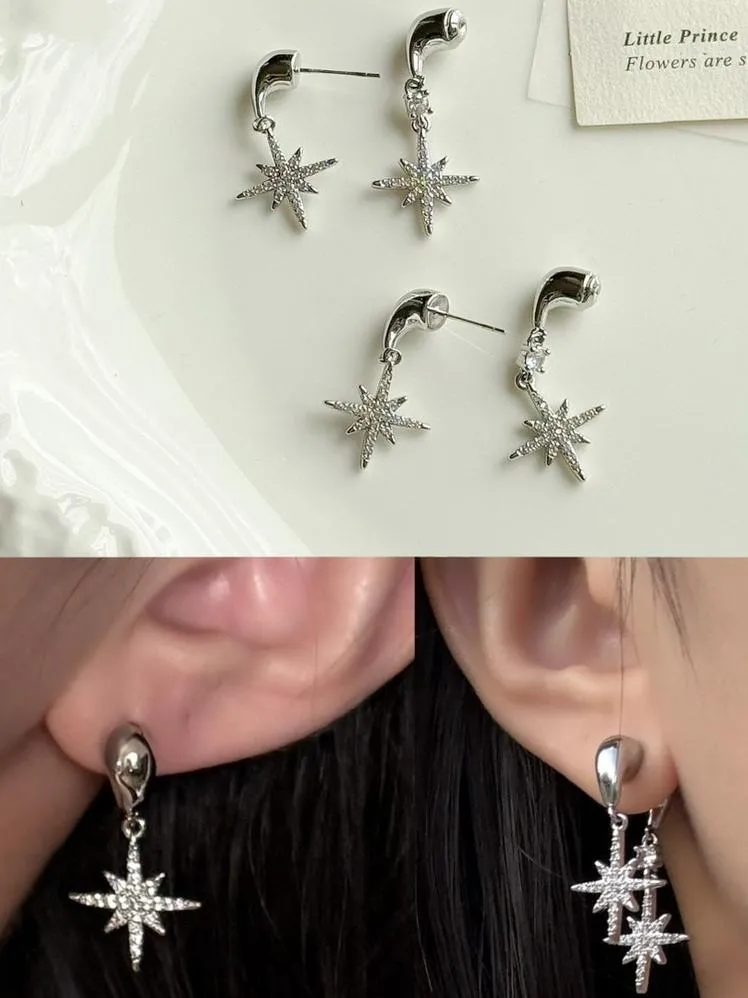 水鑽八芒星耳環 兩種戴法