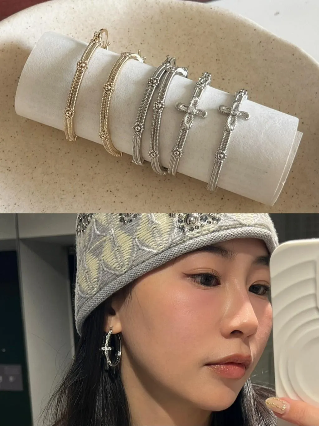 十字架花朵蕾絲圈圈耳環
