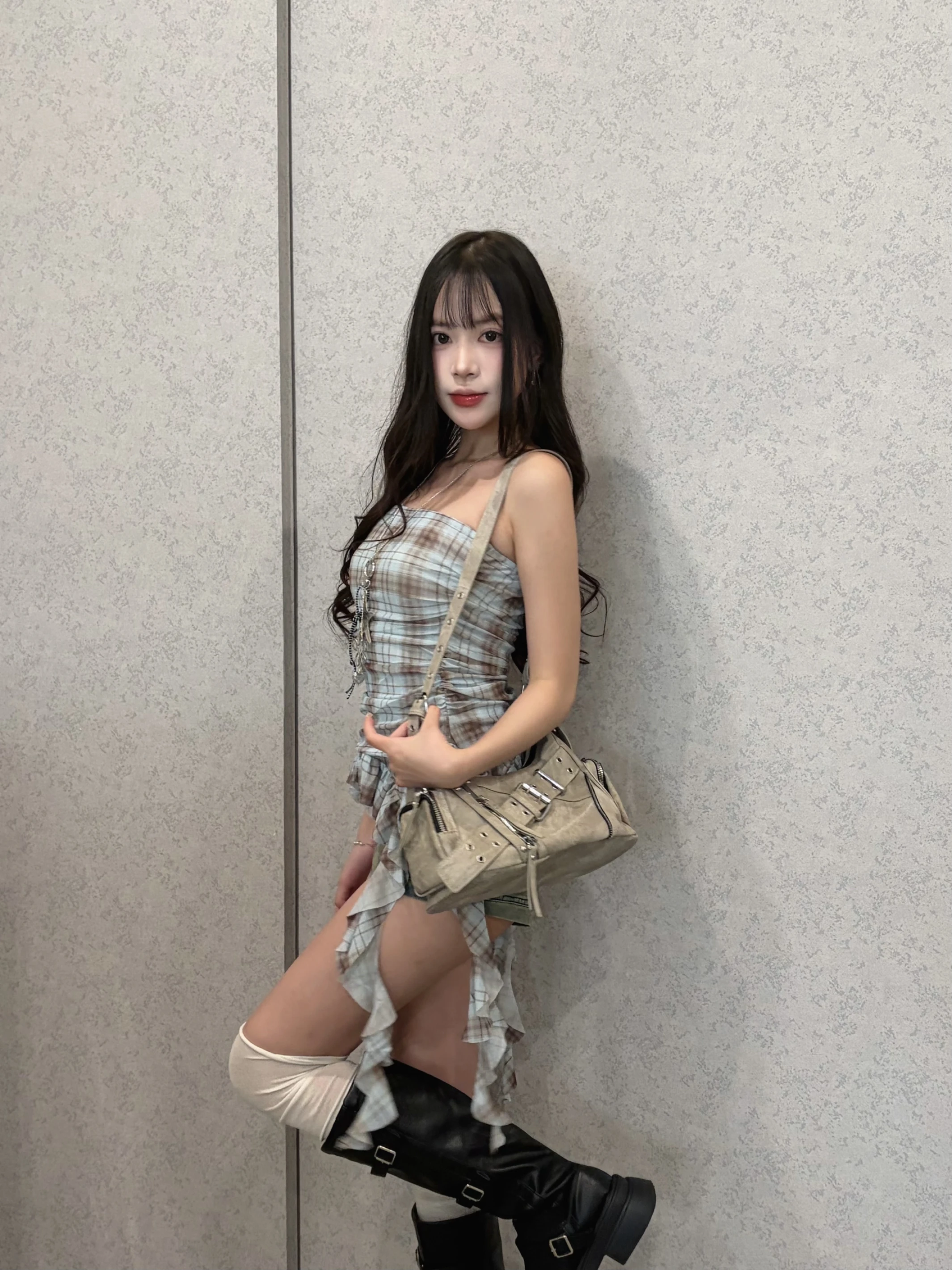 格紋平口紡紗上衣