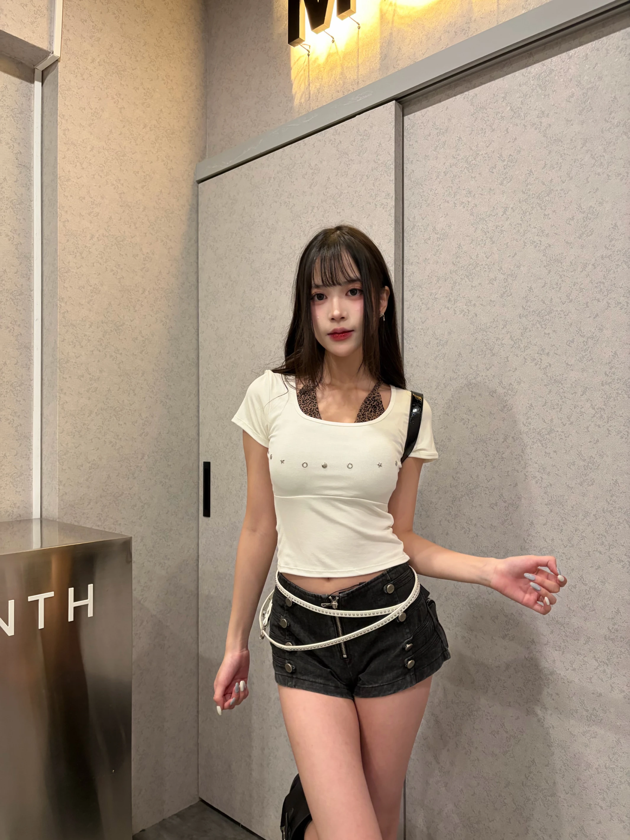 豹紋假兩件罩杯上衣