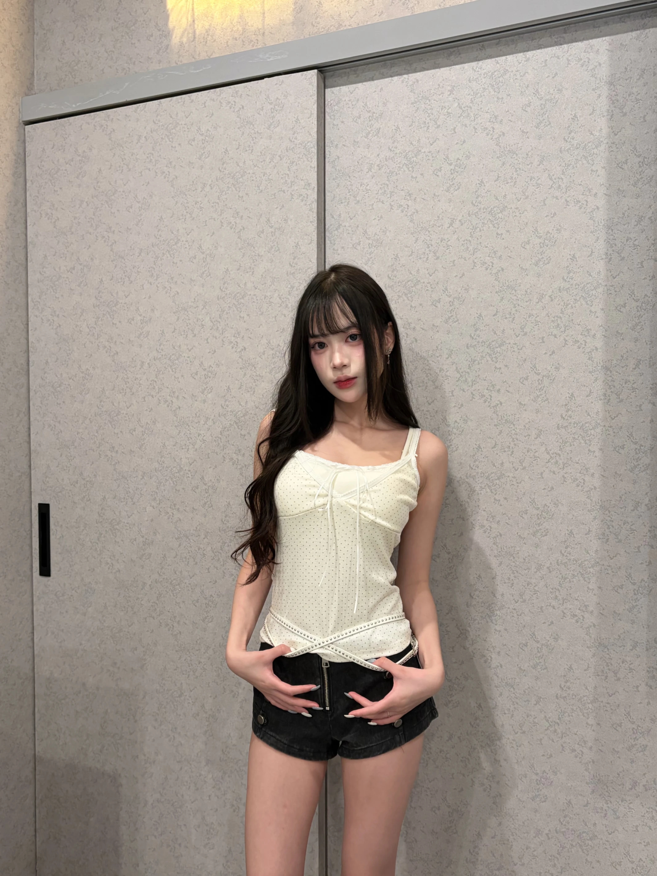 前綁結波點罩杯背心