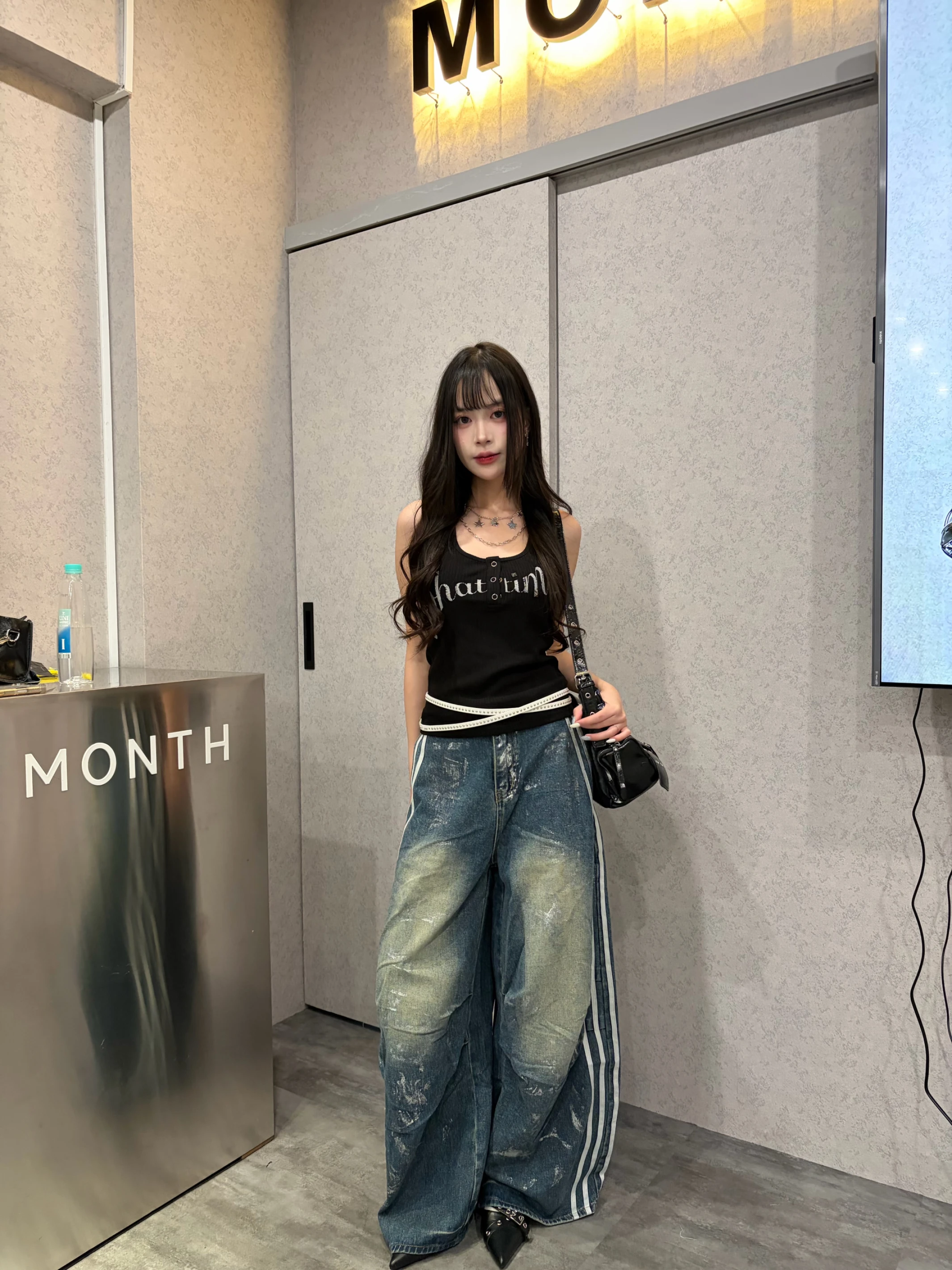 刷白條紋牛仔褲