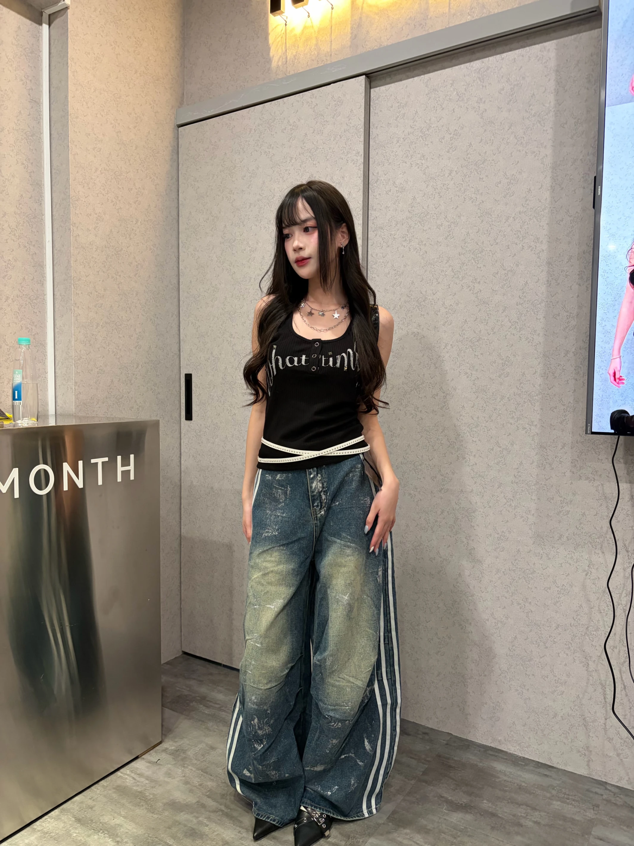 刷白條紋牛仔褲
