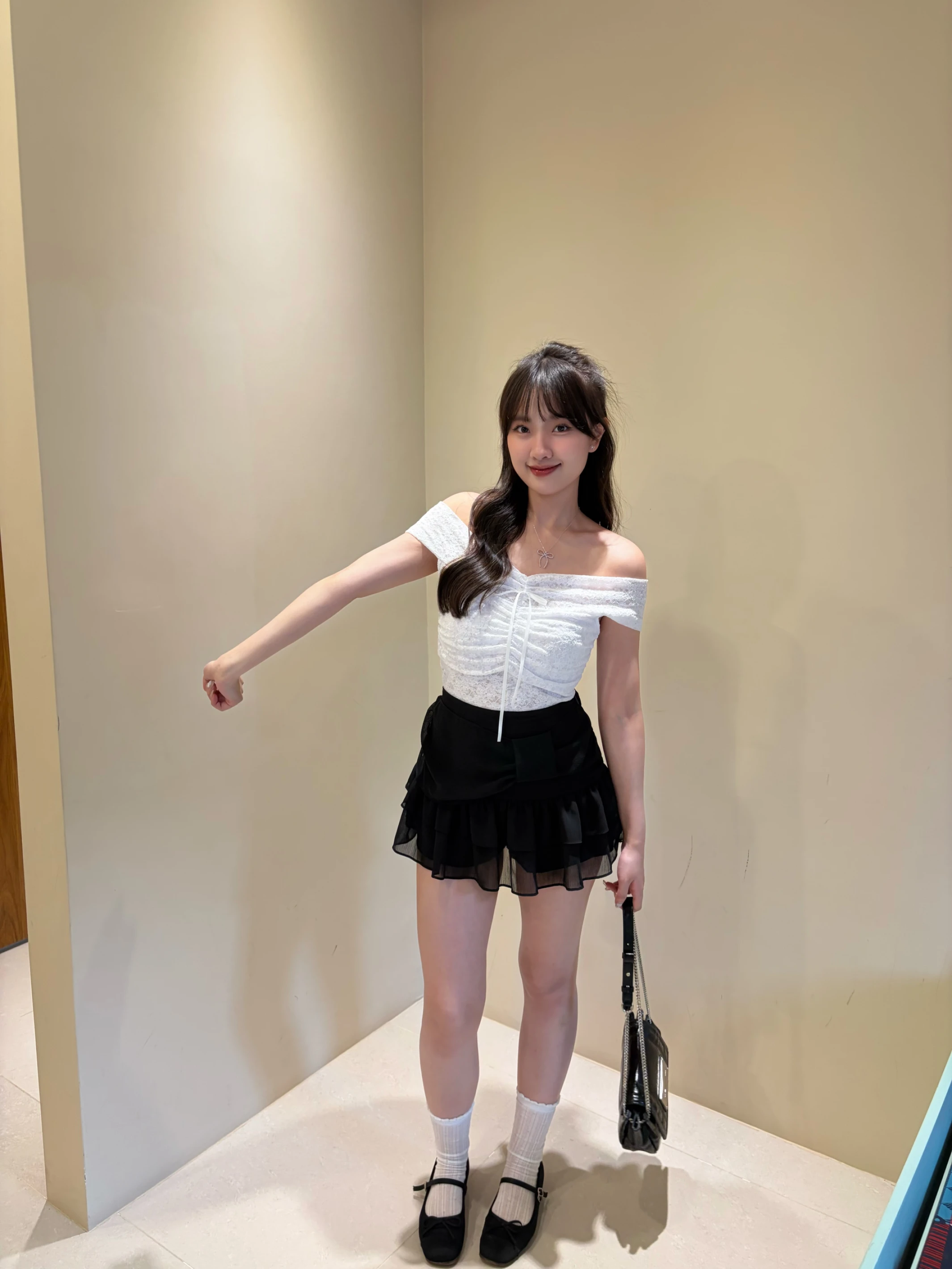 少女心事 蕾絲一字領 white