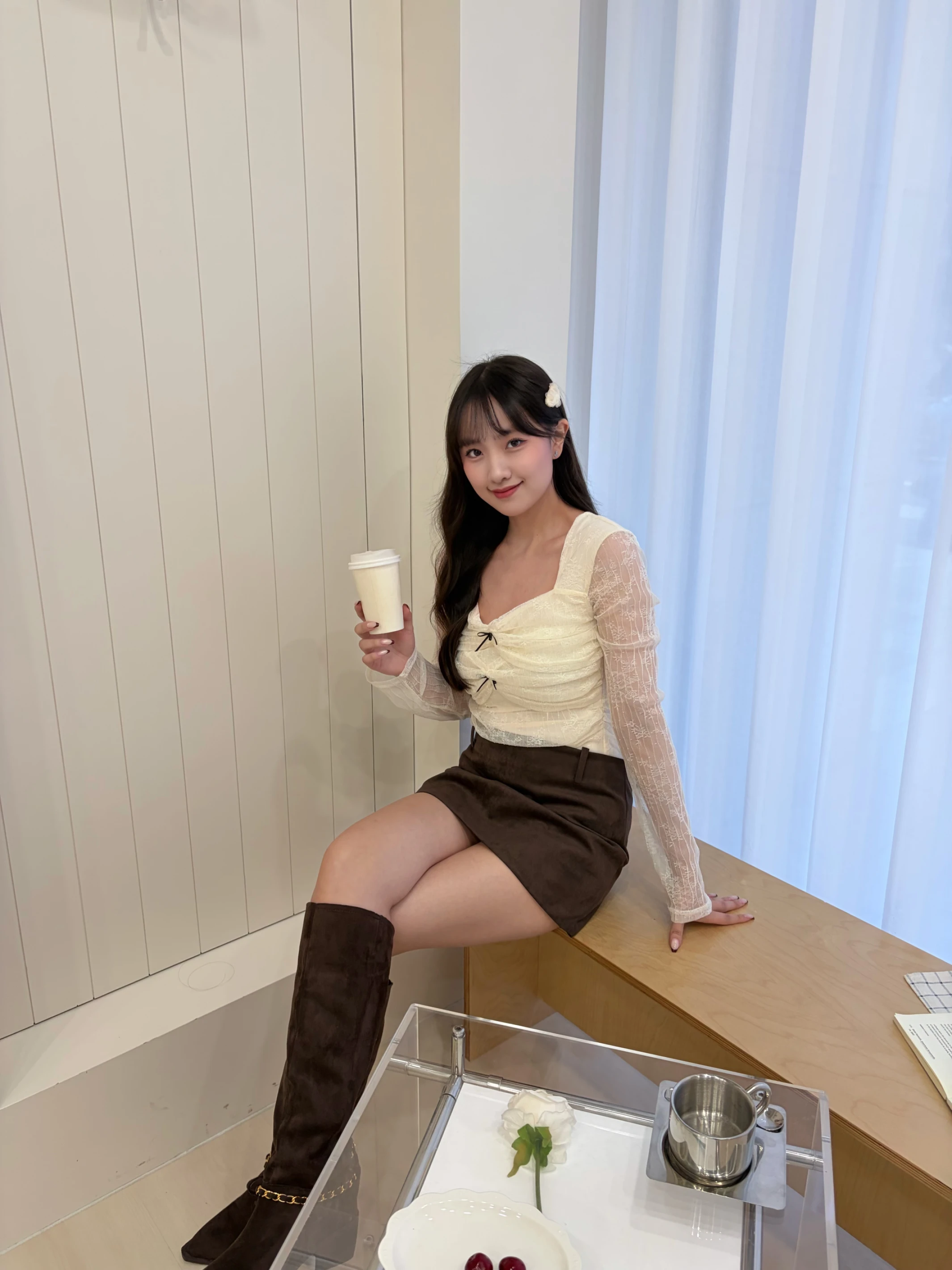 芭蕾夢境 蕾絲蝴蝶結長袖 beige