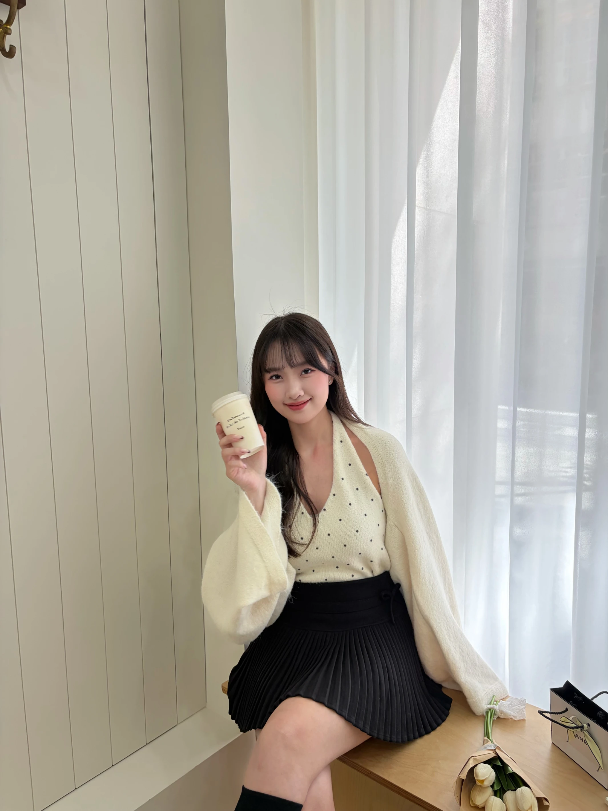 慵懶日記 點點掛脖毛衣兩件套 beige