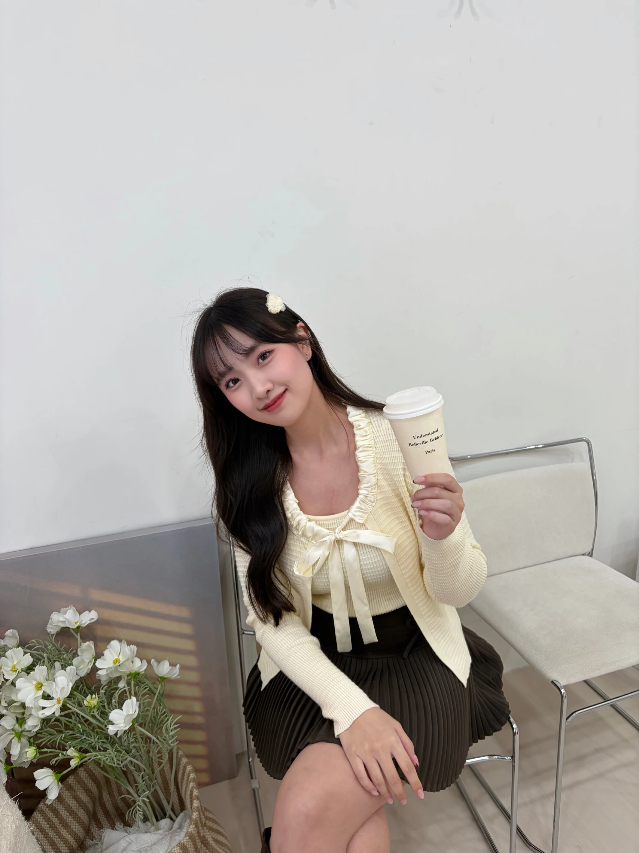 法式奶霜 蝴蝶結綁帶兩件式上衣 beige