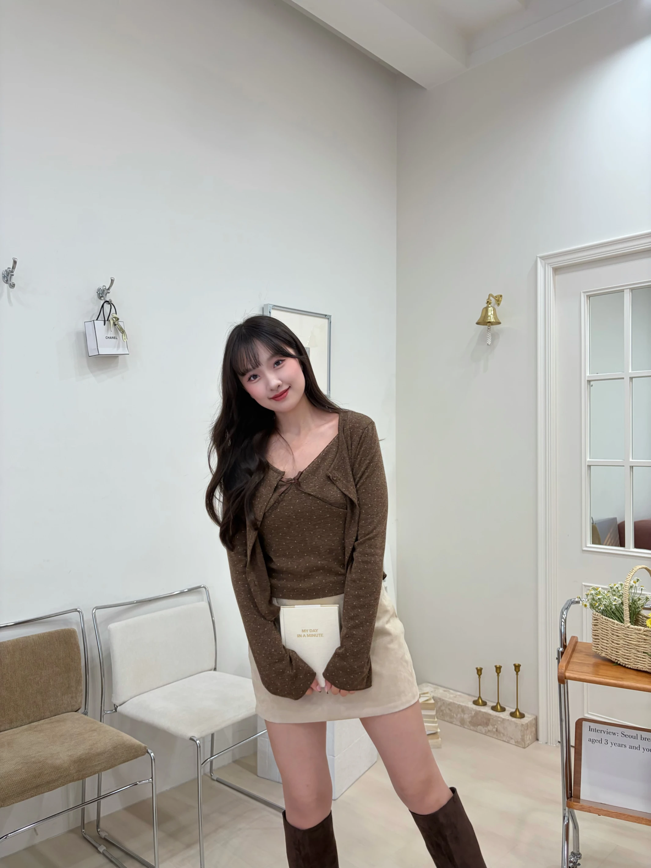 摩卡小姐 點點蝴蝶結兩件式套裝 brown