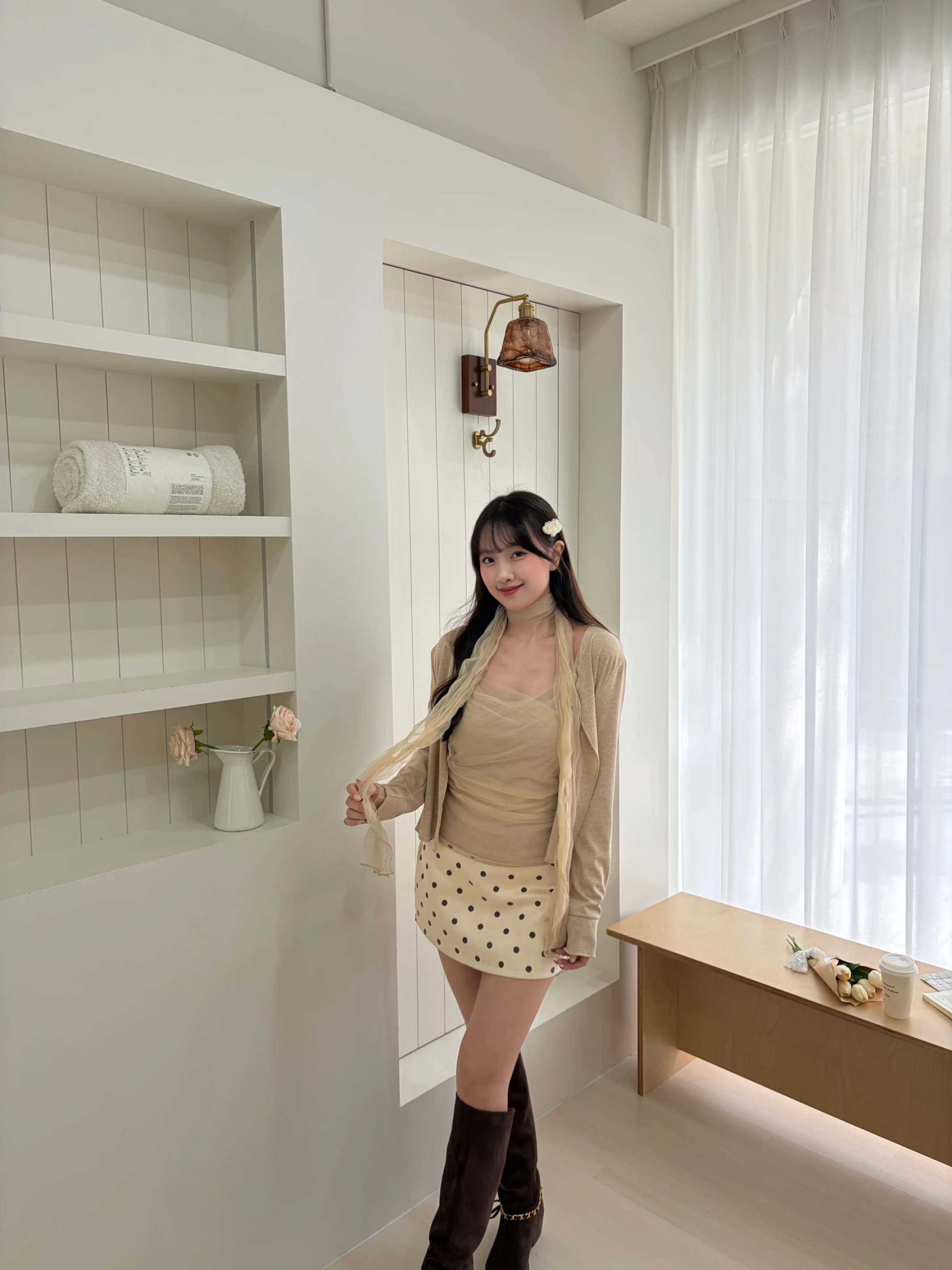 復古圓舞曲 麂皮點點裙 beige