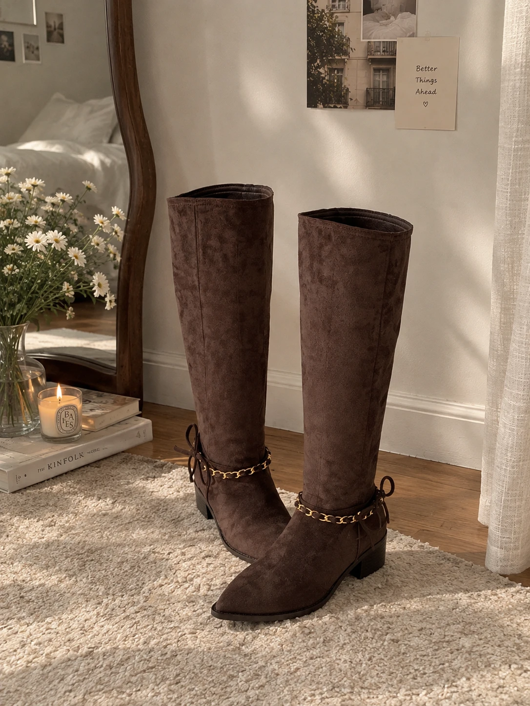 秋日情書 蝴蝶結麂皮長靴 brown