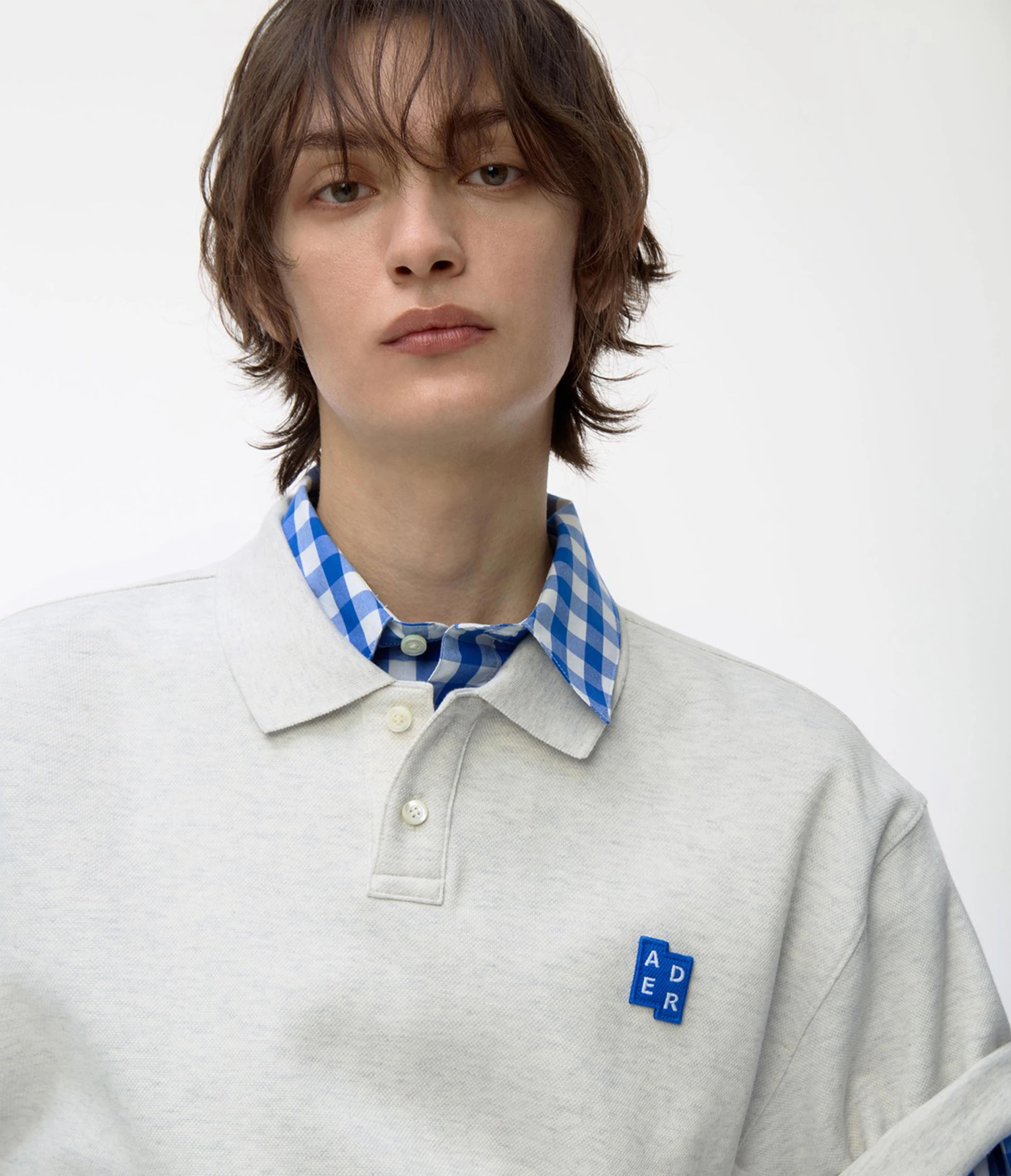 ADER ERROR Sig; BL Tag polo t-shirt 01 燕麥灰Polo衫 經典藍標 灰色