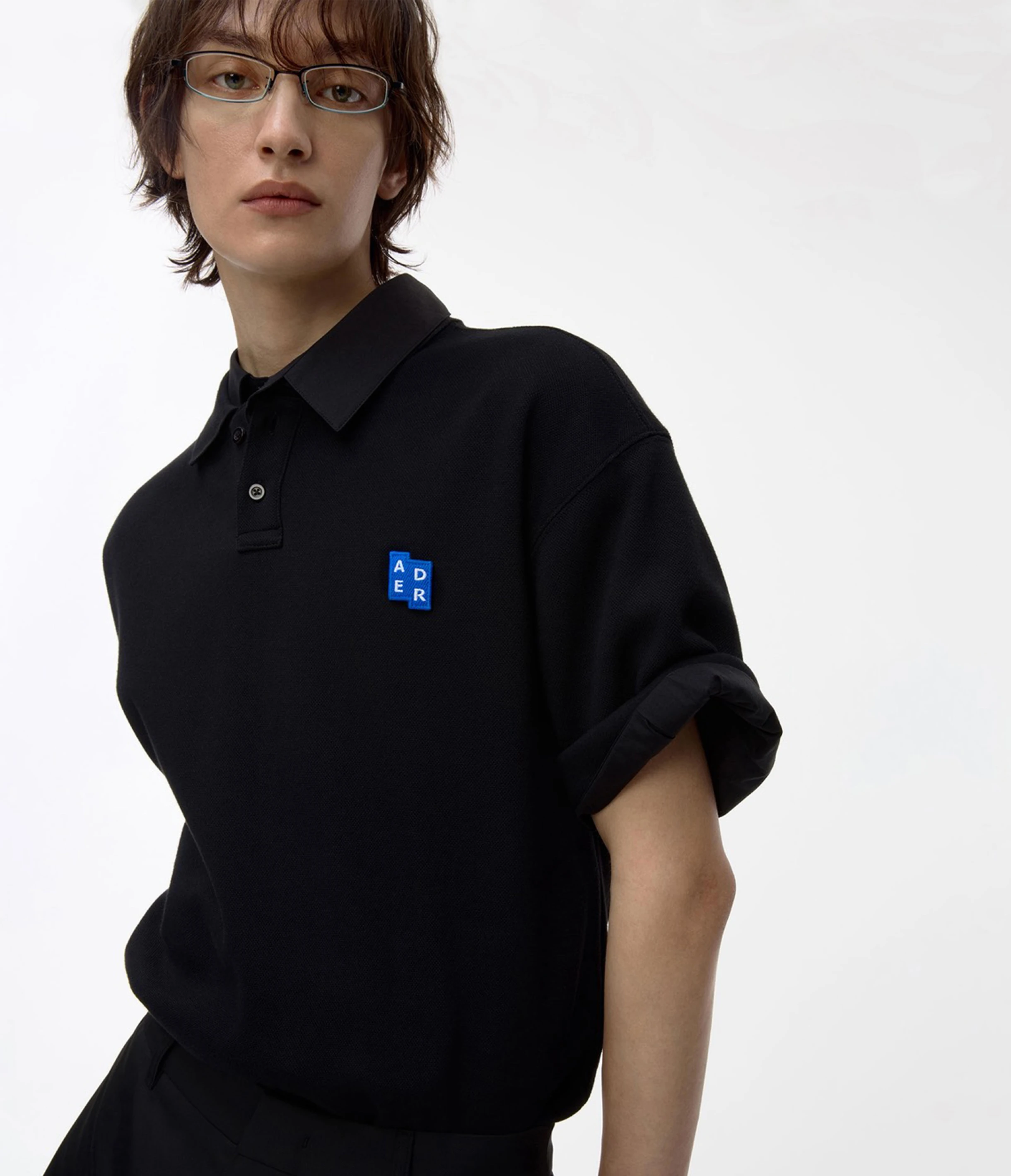 ADER ERROR Sig; BL Tag polo t-shirt 01 黑色Polo衫 經典藍標