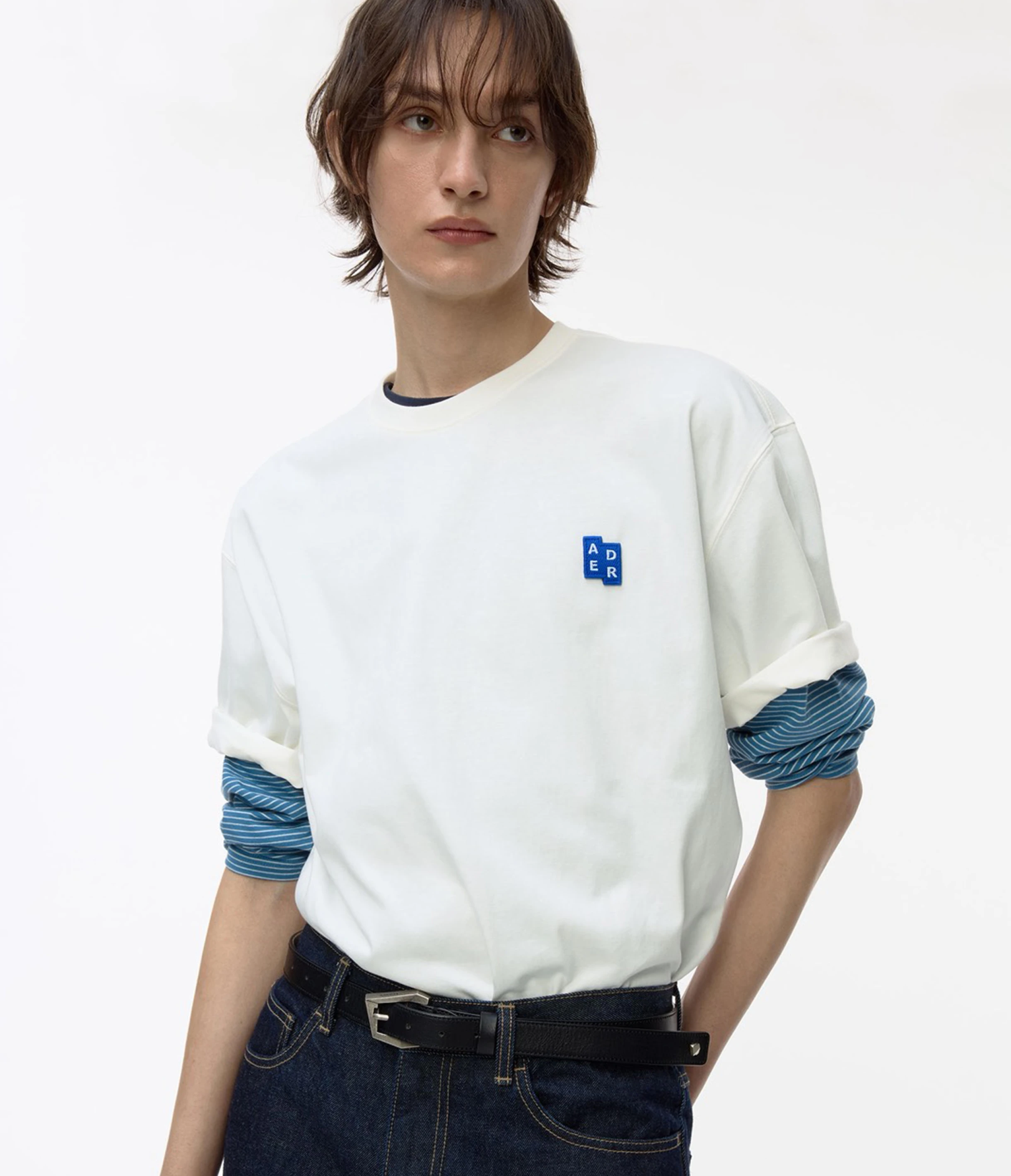 ADER ERROR Sig; BL Tag t-shirt 01 米白色短袖上衣 經典藍標