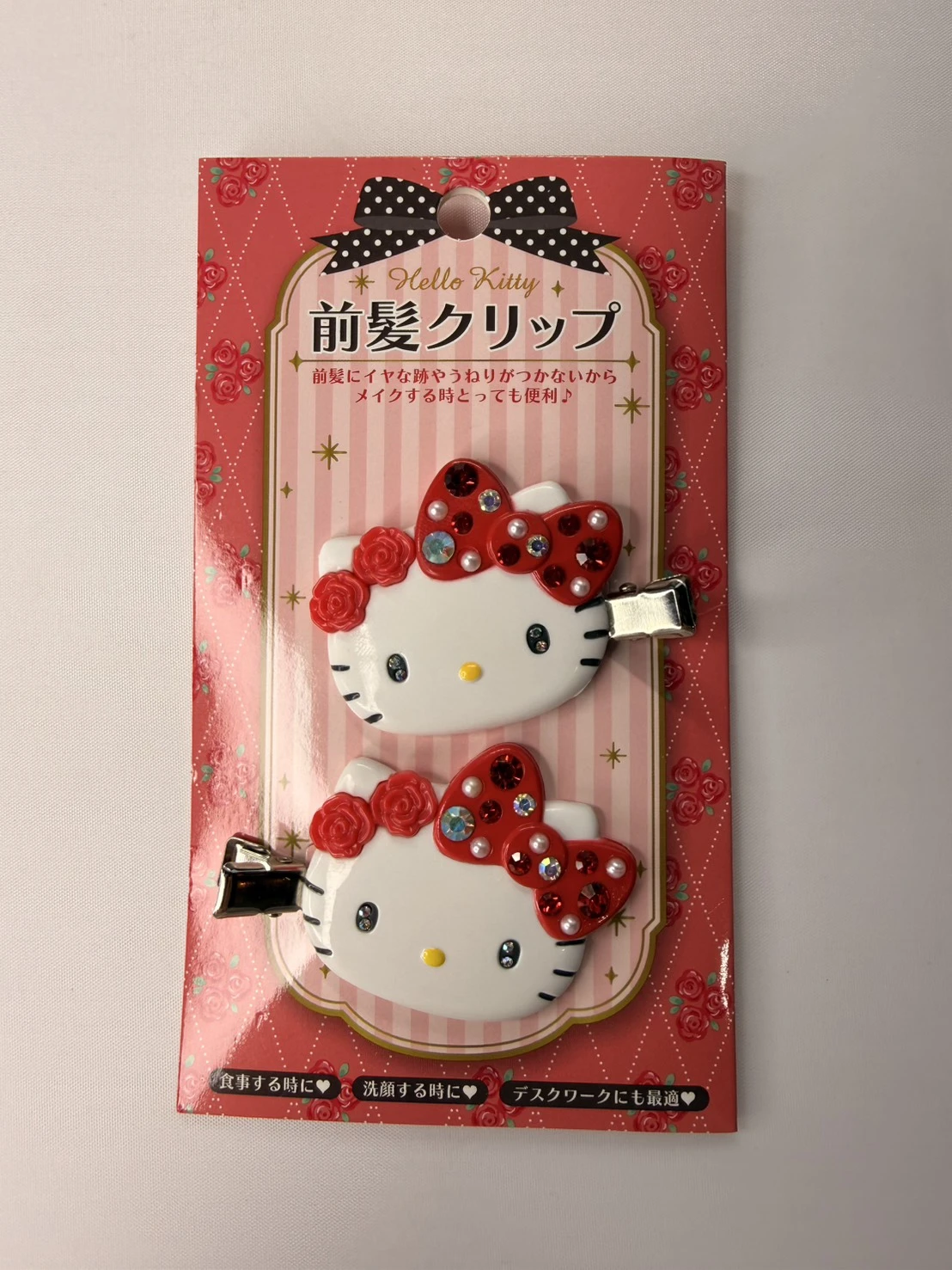KITTY玫瑰小頭水鑽雙入髮夾(紅)