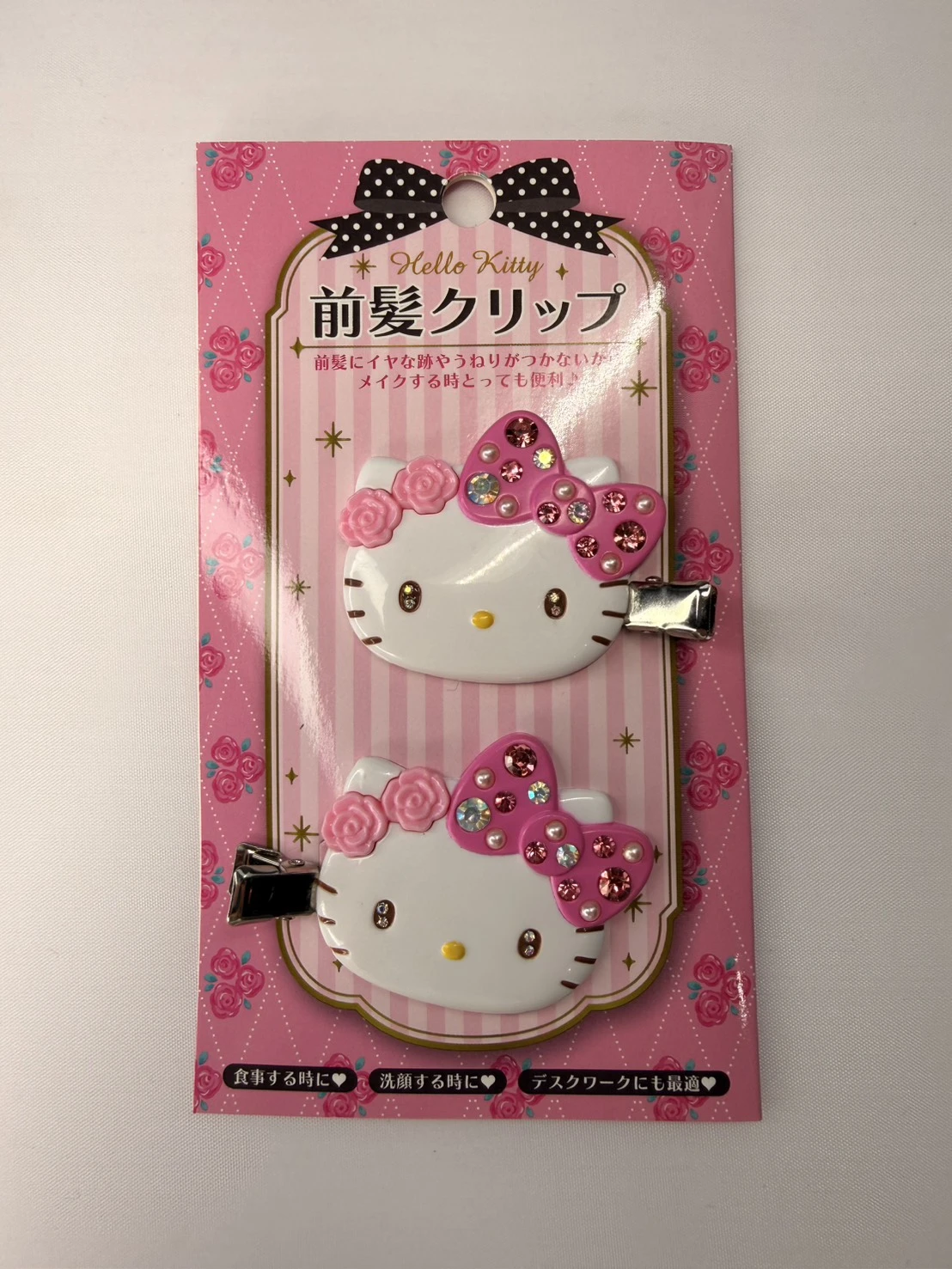 KITTY玫瑰小頭水鑽雙入髮夾(粉)