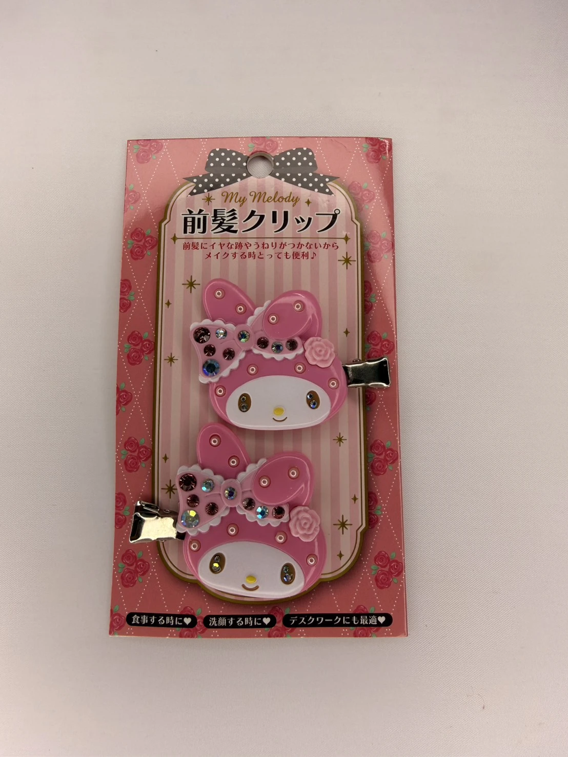 美樂蒂玫瑰小頭水鑽雙入髮夾(粉)