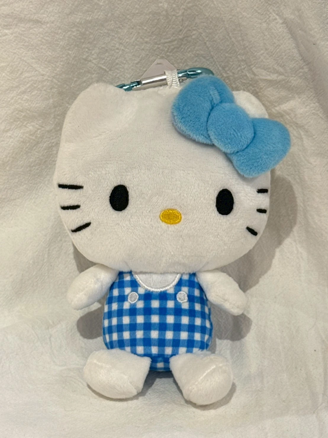 KITTY格子購物袋登山扣娃娃吊飾(藍)
