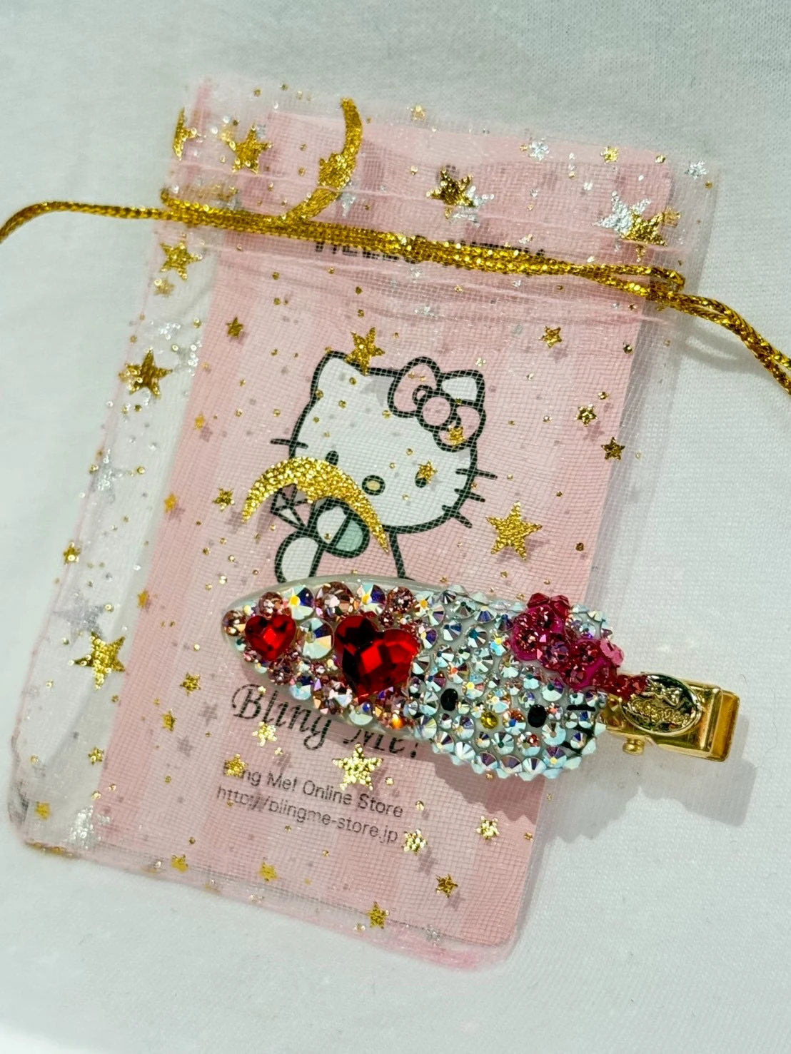 Bling Me 施華洛世奇kitty愛心髮夾（粉）