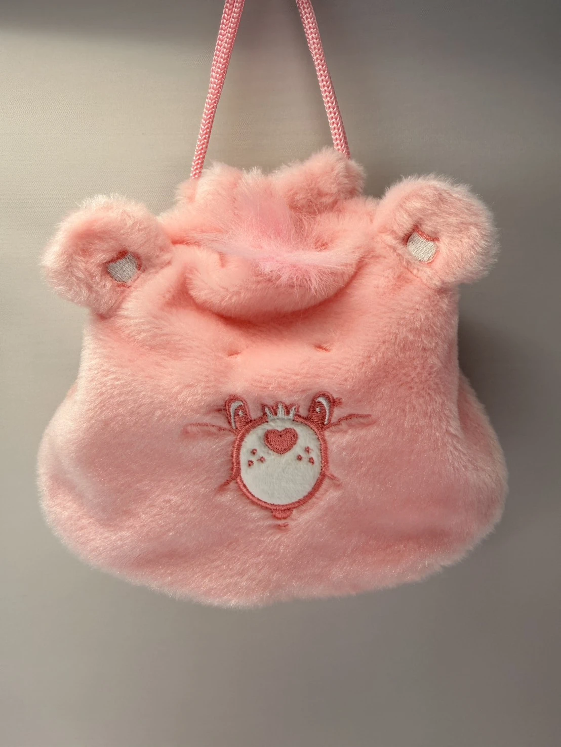 carebears大臉毛毛束口袋 粉/紫