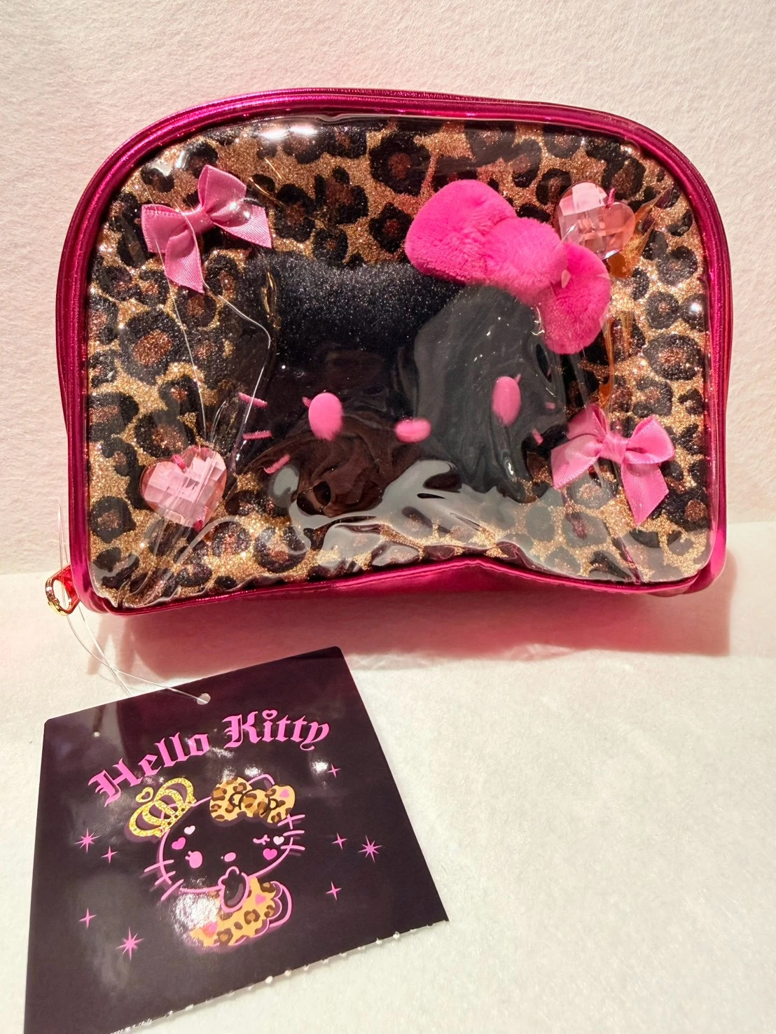 y2k限定kitty豹紋黑臉筆袋化妝包