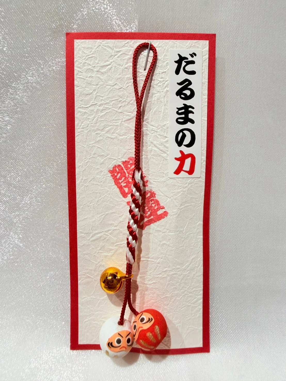 勝尾寺達摩開運迷你鈴鐺手機吊繩(紅白)