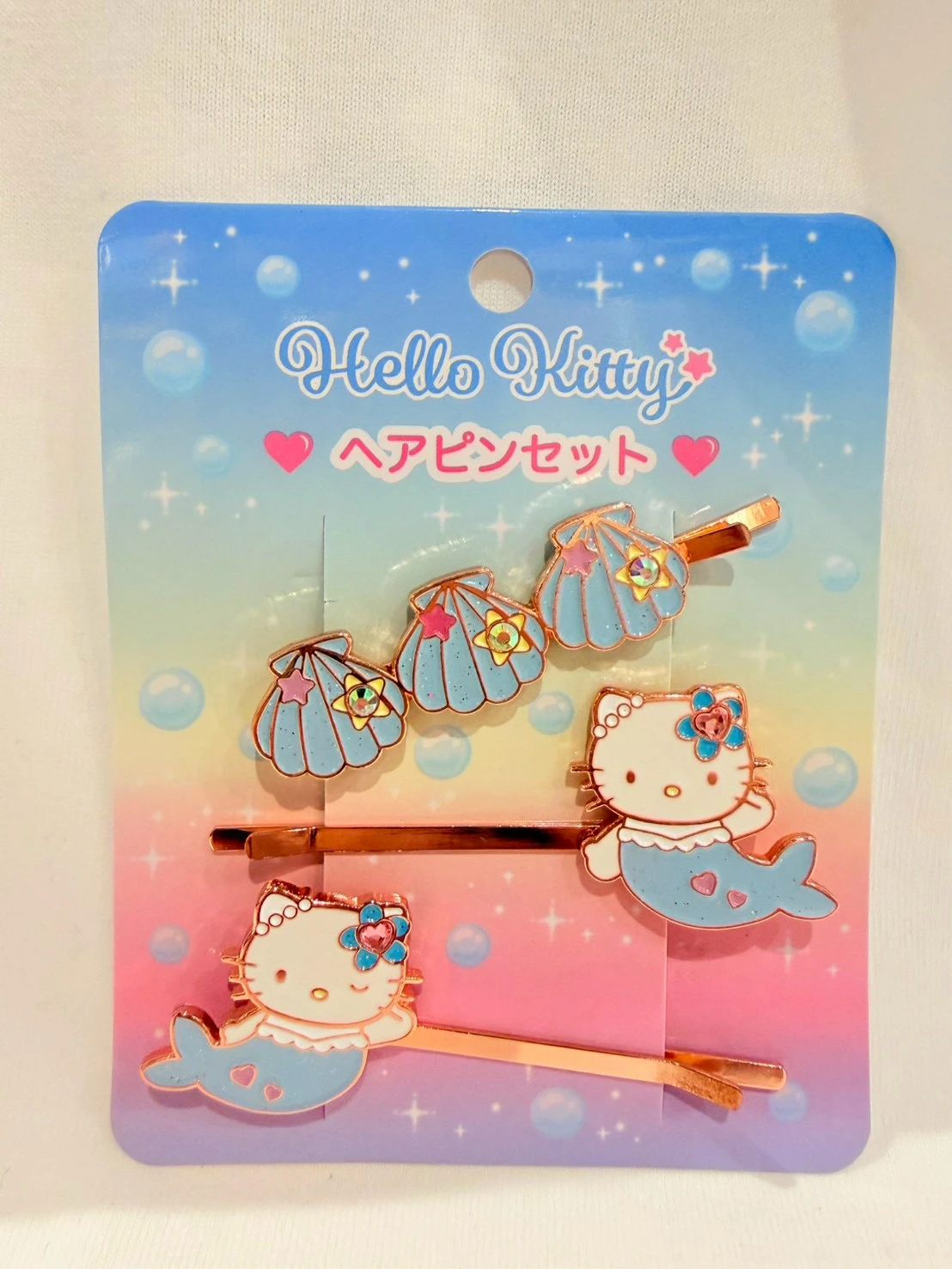 美人魚KITTY貝殼三入髮夾(藍)